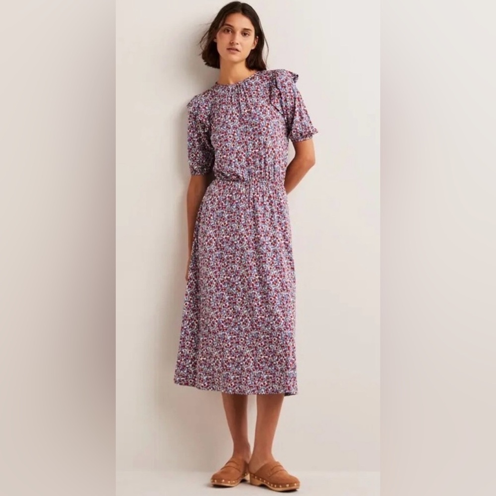 NEW Boden Women’s Paisley Jersey Midi Dress 10 Long Tall 10L Red Blue Floral